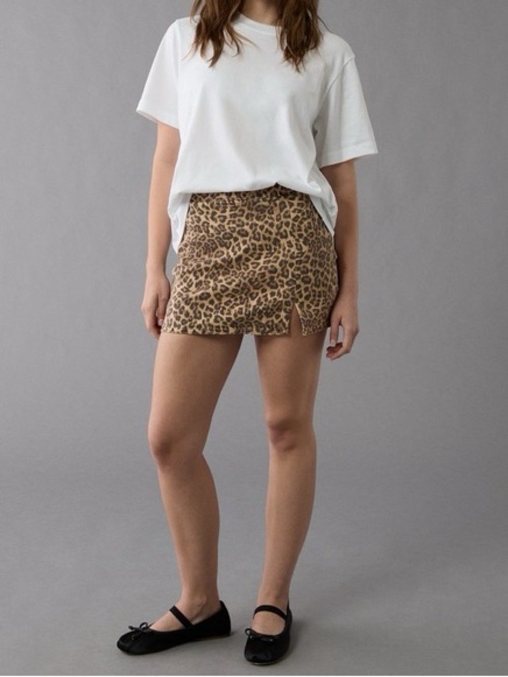 AMERICAN EAGLE Leopard Print Mini Skirt Super Stretchy Build In Shorts